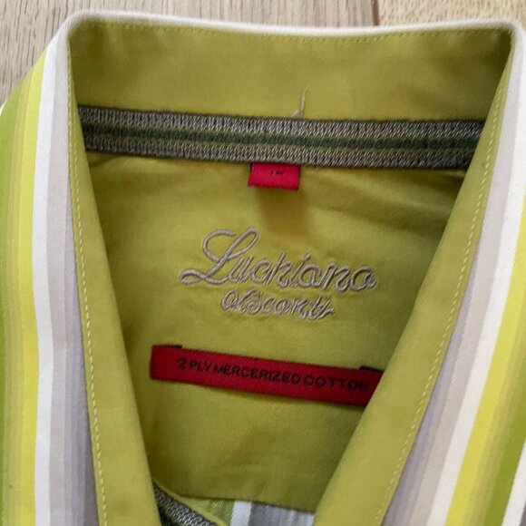 Luchiano Visconti Teen Two Ply Mercerized Cotton Button-Up Shirt Striped Size 16 - Picture 3 of 9